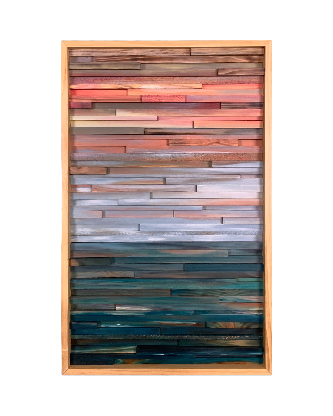 Coral Sky Over Ocean Impression Modern Wood Wall Art