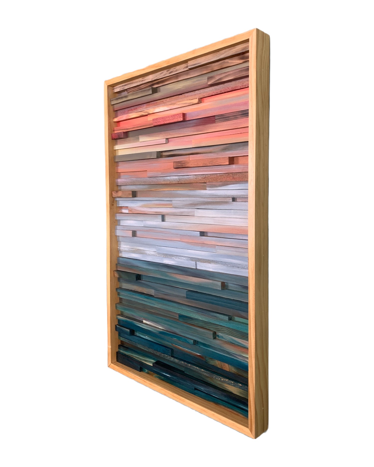 Coral Sky Over Ocean Impression Modern Wood Wall Art - Left Side View
