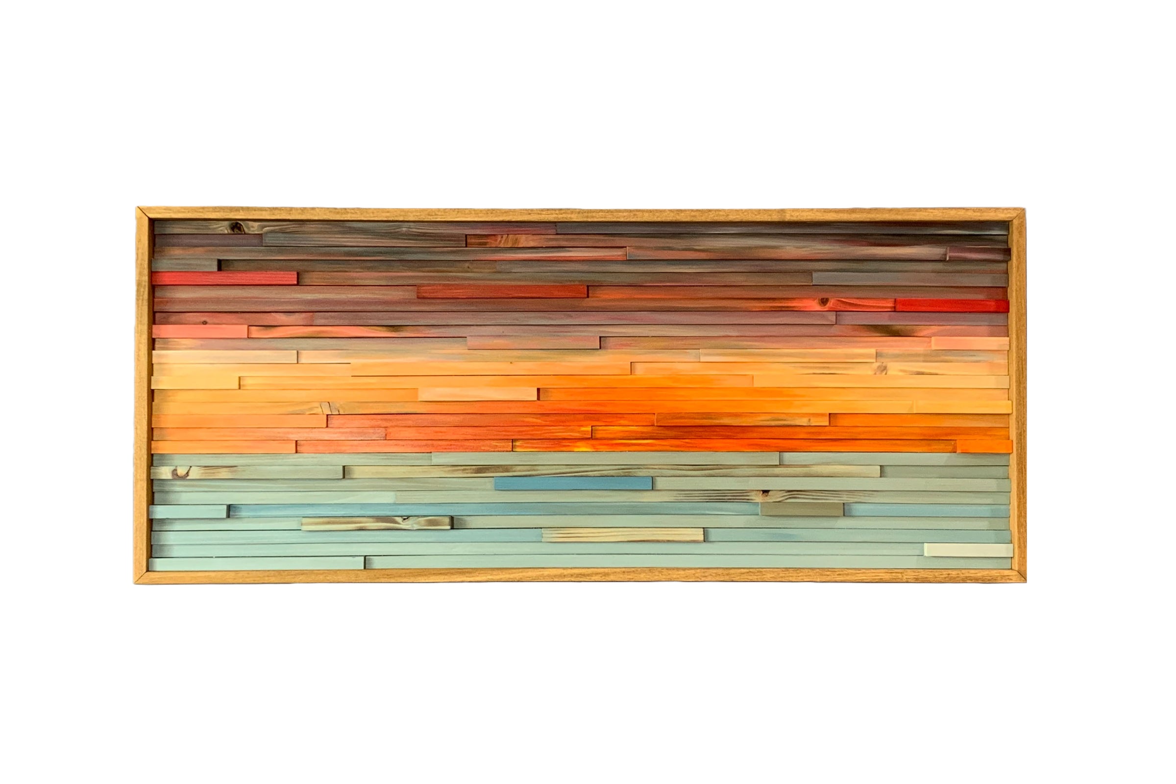 Crimson Amber Coastal Sunset Impression Wood Wall Art