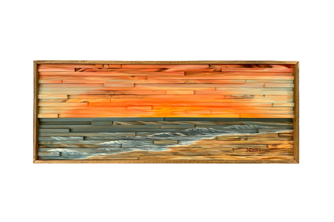 Outerbanks Waves on Beach At Sunrise Dimensional Wood Art.