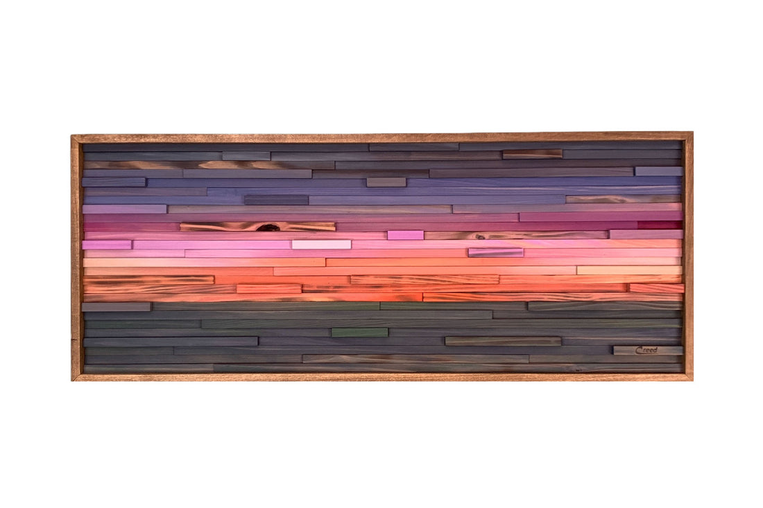 Violet Magenta Sunset Over Ocean Impression Modern Wood Wall Art